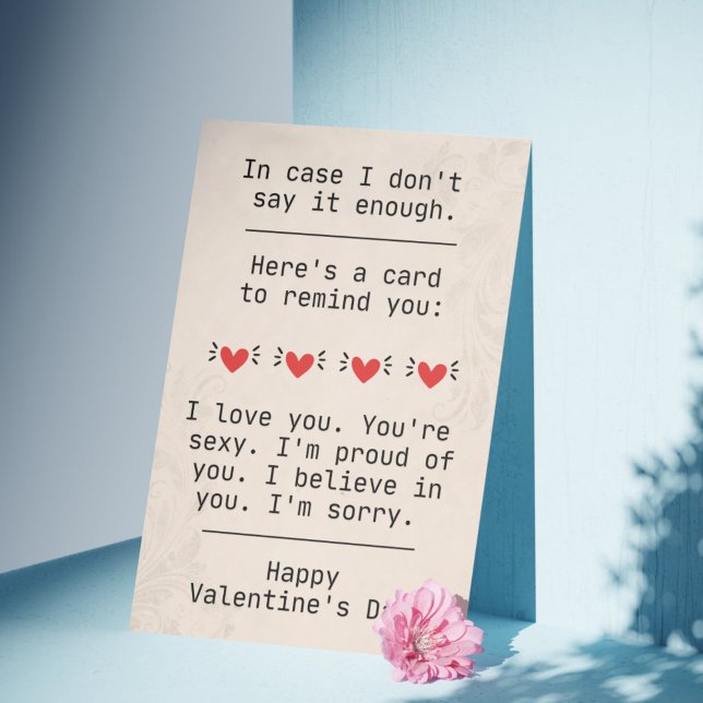 "In Case I Don't Say It Enough" Valentine's Day Invitation (Sweet Valentine's Day Card - Romantic Valentine's Day Card - Card for Husband - Card for Wife)