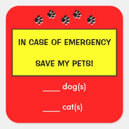 In Case of Emergency Alert Rescue Pets Stickers