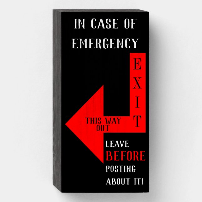 In Case of Emergency Disaster Etc. Exit Posting Wooden Box Sign (Front Vertical)