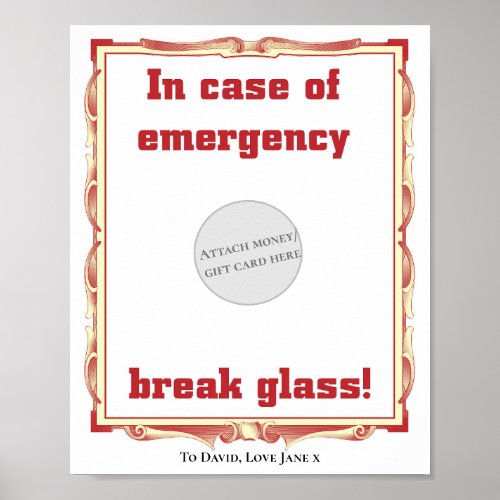 In Case Of Emergency Funny Money Gift Card Holder Poster