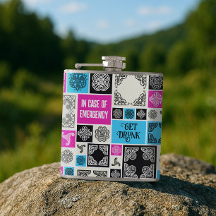 In Case Of Emergency Get Drunk Funny Black & White Flask