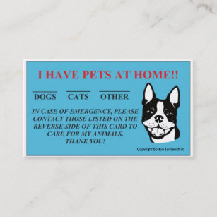 "In Case Of Emergency, I Have Pets At Home" Cards