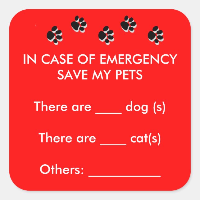 In Case of Emergency Rescue Pets Sticker (Front)