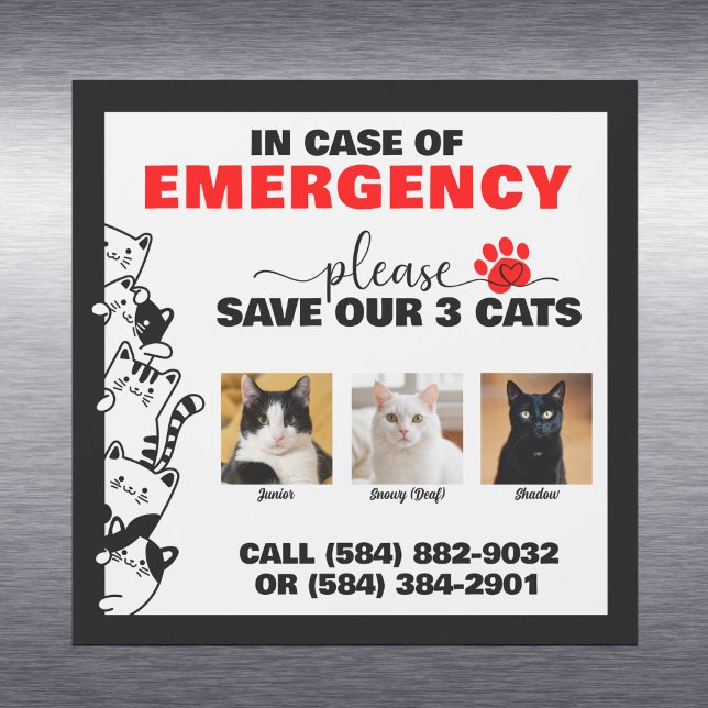 In Case of Emergency Save 3 Cats With Custom Photo Car Magnet (Creator Uploaded)