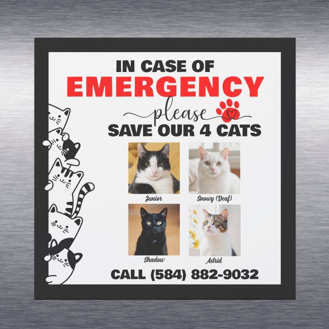 In Case of Emergency Save 4 Cats With Custom Photo Car Magnet (Creator Uploaded)