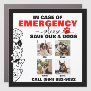 In Case of Emergency Save 4 Dogs With Custom Photo Car Magnet