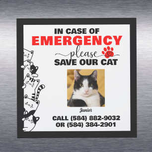 In Case of Emergency Save Cat With Custom Photo Car Magnet