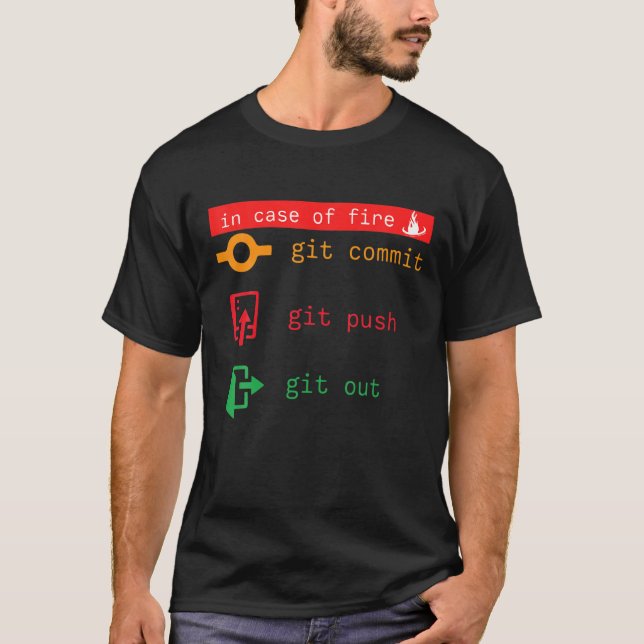 In Case Of Fire Git Commit Git Push Git Out T-Shirt (Front)