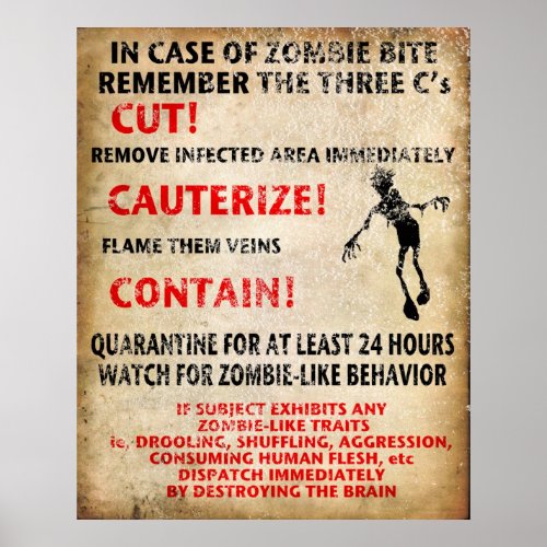 In Case Of Zombie Bite Poster