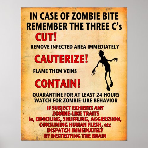 IN CASE OF ZOMBIE BITE poster Angry Johnny