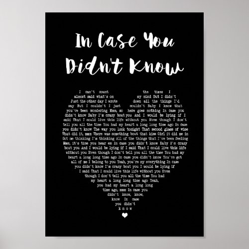 In Case You Didnt Know Black Heart Song Lyric Poster