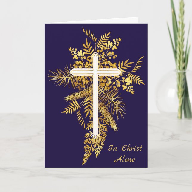 In Christ Alone Gold Cross Easter Card (Front)