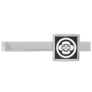 In circle Japanese quince Silver Finish Tie Bar