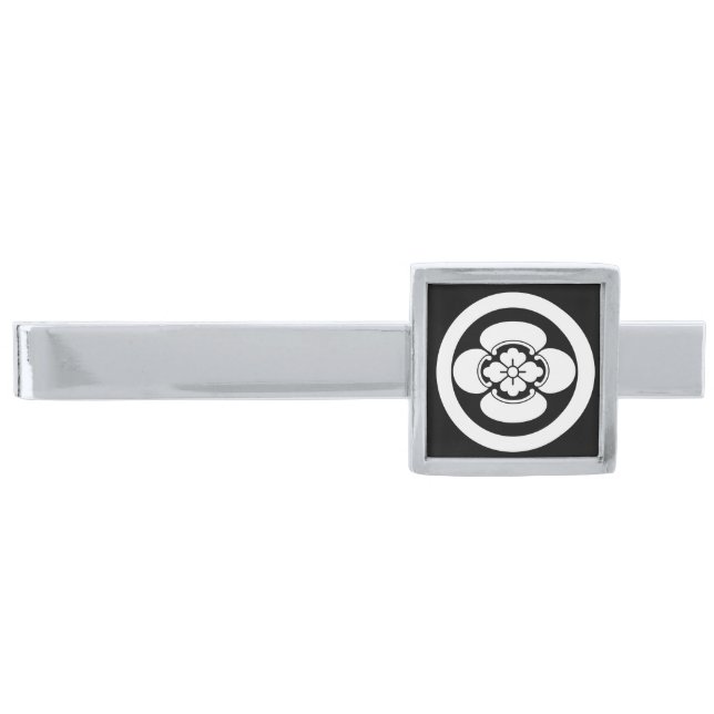 In circle Japanese quince Silver Finish Tie Bar (Front)
