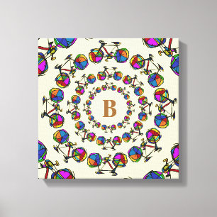 in circles color bicycles mandala initial canvas print