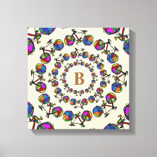 in circles color bicycles mandala initial canvas print (Front)