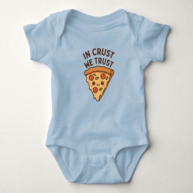 In Crust We Trust – Cute Kawaii Pizza Slice Art Baby Bodysuit (Front)
