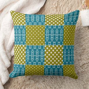 In dark multi-colored tones, retro geometric throw pillow