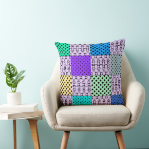 In dark multi-colored tones, retro geometric throw pillow