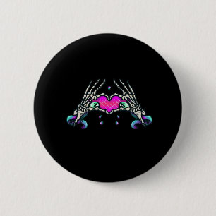 In Death Skeleton Heart Hands Classic Style Button
