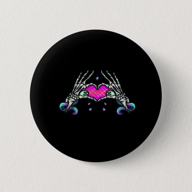 In Death Skeleton Heart Hands Classic Style Button (Front)
