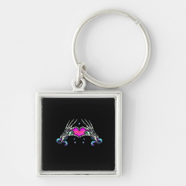 In Death Skeleton Heart Hands Classic Style Keychain (Front)