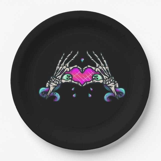 In Death Skeleton Heart Hands Classic Style Paper Plates (Front)