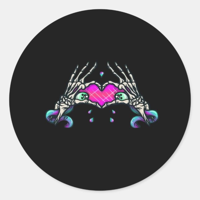 In Death Skeleton Heart Hands Classic Style Round Sticker (Front)