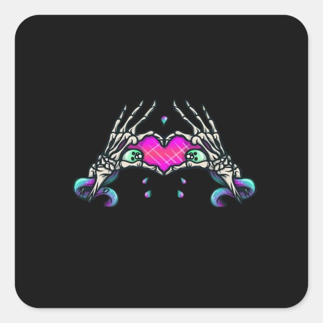 In Death Skeleton Heart Hands Classic Style Square Sticker (Front)