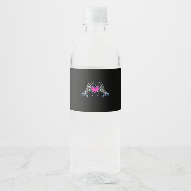 In Death Skeleton Heart Hands Classic Style Water Bottle Label (Front)