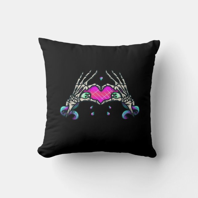 In Death - Skeleton Heart Hands Throw Pillow (Front)