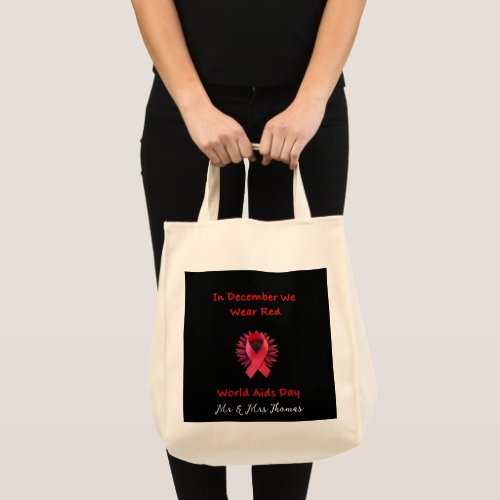 In December We Wear Red Unite for World AIDS Day  Tote Bag