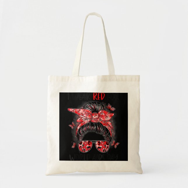 In December We Wear Red World Aids Hiv Day Awarene Tote Bag (Front)