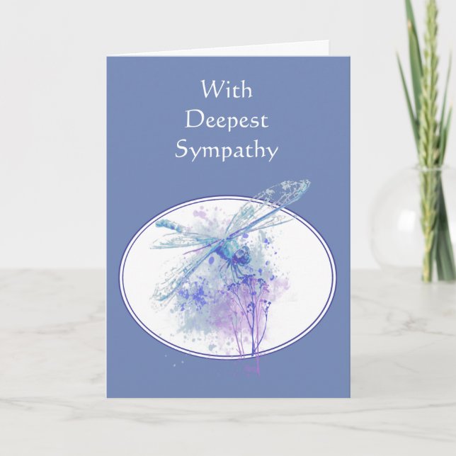 In Deepest Sympathy Beautiful Blue  Dragonfly Card (Front)