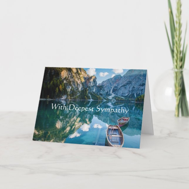 In Deepest Sympathy Landscape Mountain Lake Boat Card (Front)