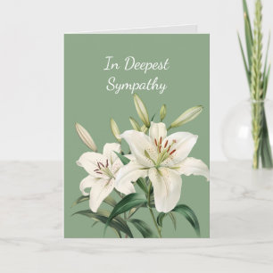 In Deepest Sympathy Watercolor White Lily Flowers Card