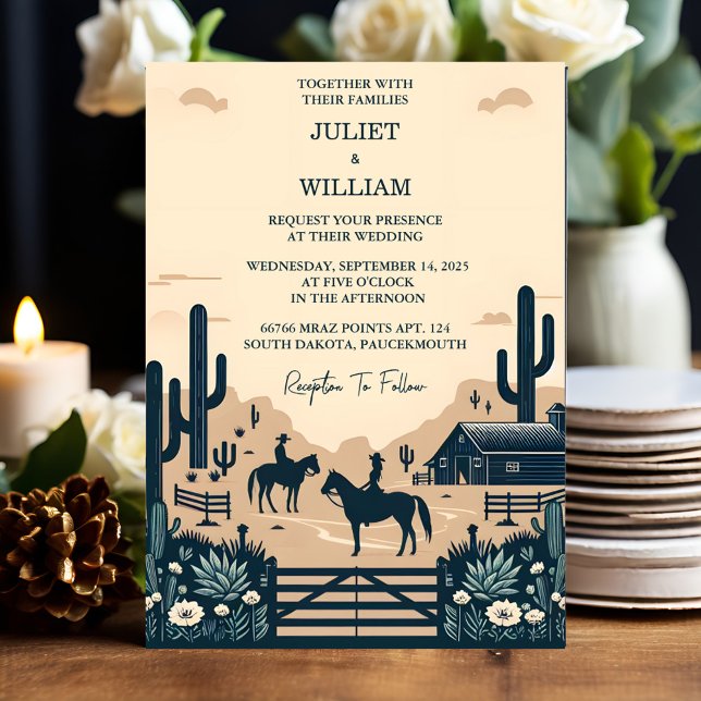 In Desert Rodeo Retro Horse Rustic Western Wedding Invitation (Creator Uploaded)