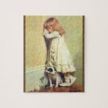 In Disgrace by Charles Burton Barber, Vintage Art Jigsaw Puzzle<br><div class="desc">In Disgrace (1885) by Charles Burton Barber is a vintage Victorian Era fine art portrait painting. A sad young child is leaning against a wall with her head hung in shame. The girl appears to be pouting or crying. Her loyal puppy dog is at her feet and a blooming white...</div>