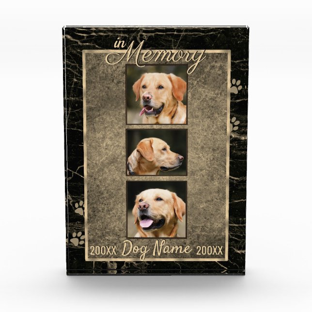 In Dog Memory Marble Rustic Sepia Keepsake Acrylic Award (Front)