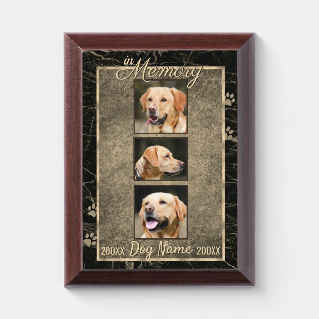 In Dog Memory Marble Rustic Sepia Keepsake Award Plaque (Vertical)