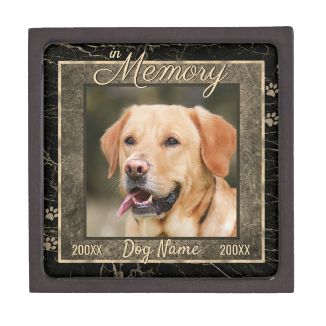 In Dog Memory Marble Rustic Sepia Keepsake Urn Gift Box (Front)