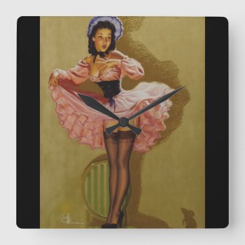 In Emergency Or Out Pin Up Art Square Wall Clock by Pin_Up_Art at Zazzle