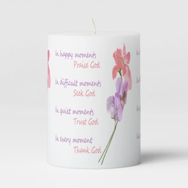 In Every Moment Thank God Inspirational Quote Pillar Candle (Front)