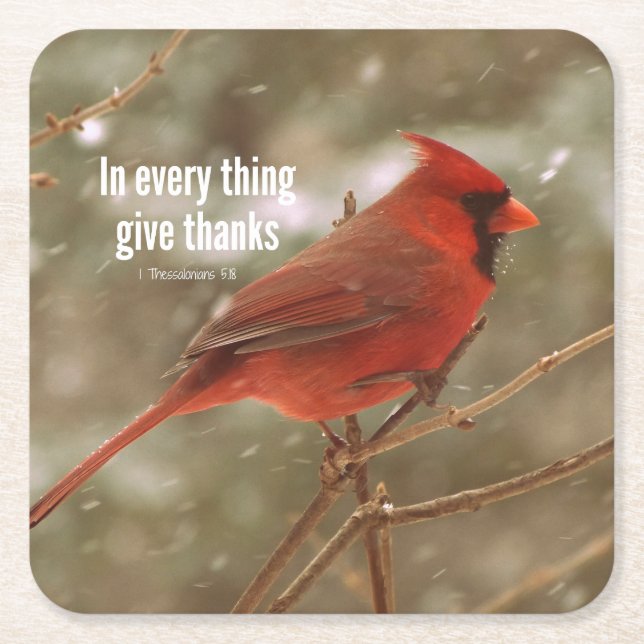 In everything, Give Thanks Bible Verse Square Paper Coaster (Front)