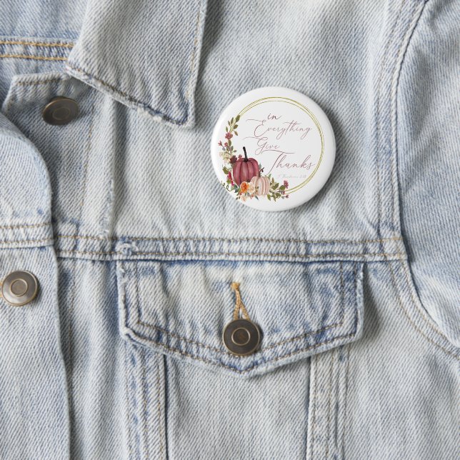In Everything Give thanks pastel and gold pumpkins Button (In Situ)