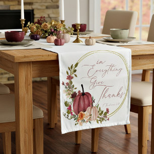 In Everything Give thanks pastel and gold pumpkins Short Table Runner