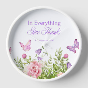 In Everything Give Thanks Round Floral Wall Clock