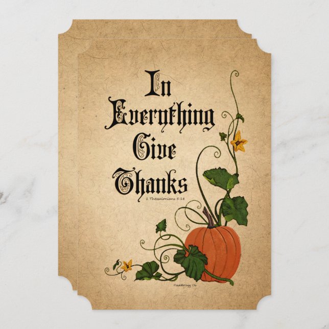 "In Everything Give Thanks"  Thanksgiving Pumpkin Invitation (Front/Back)