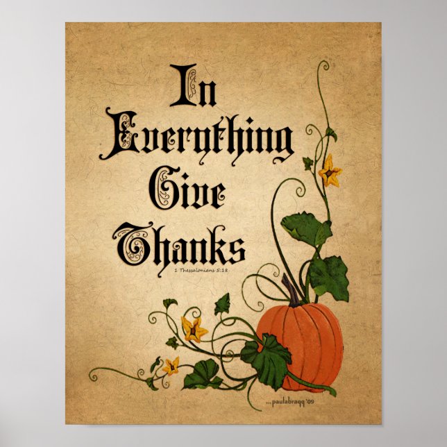 "In Everything Give Thanks"  Thanksgiving Pumpkin Poster (Front)