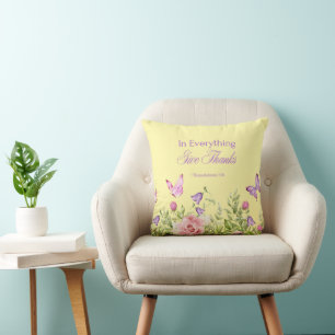 In Everything Give Thanks Throw Pillow (Cream)